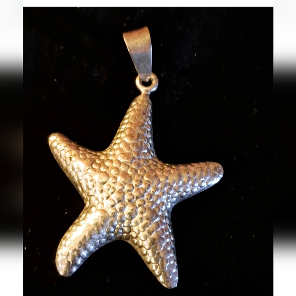 925 Sterling Silver, textured Starfish Pendant.  1 3/4"